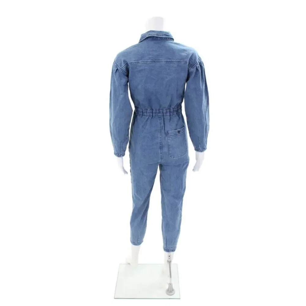 Something Navy Women's Medium Wash Straight Leg Denim Jumpsuit Size XXS